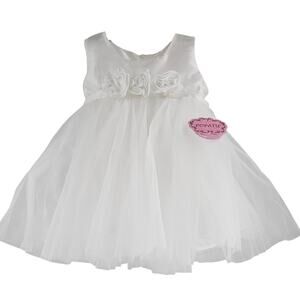 Popatu White Rosette Tulle Dress Flower Girl Fancy Size 18 Months